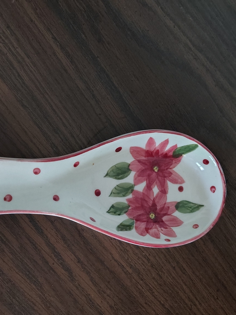 Hand-Painted Floral Spoon Rest in Red and White - Home Accents